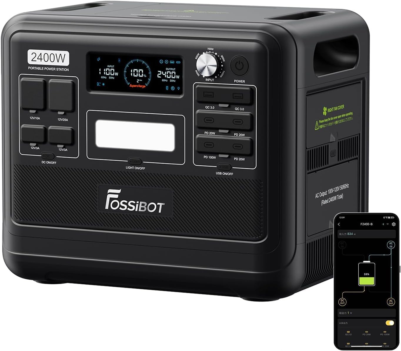 FOSSiBOT Powerstation 2048Wh LiFePO4, 2400W, USB & QC