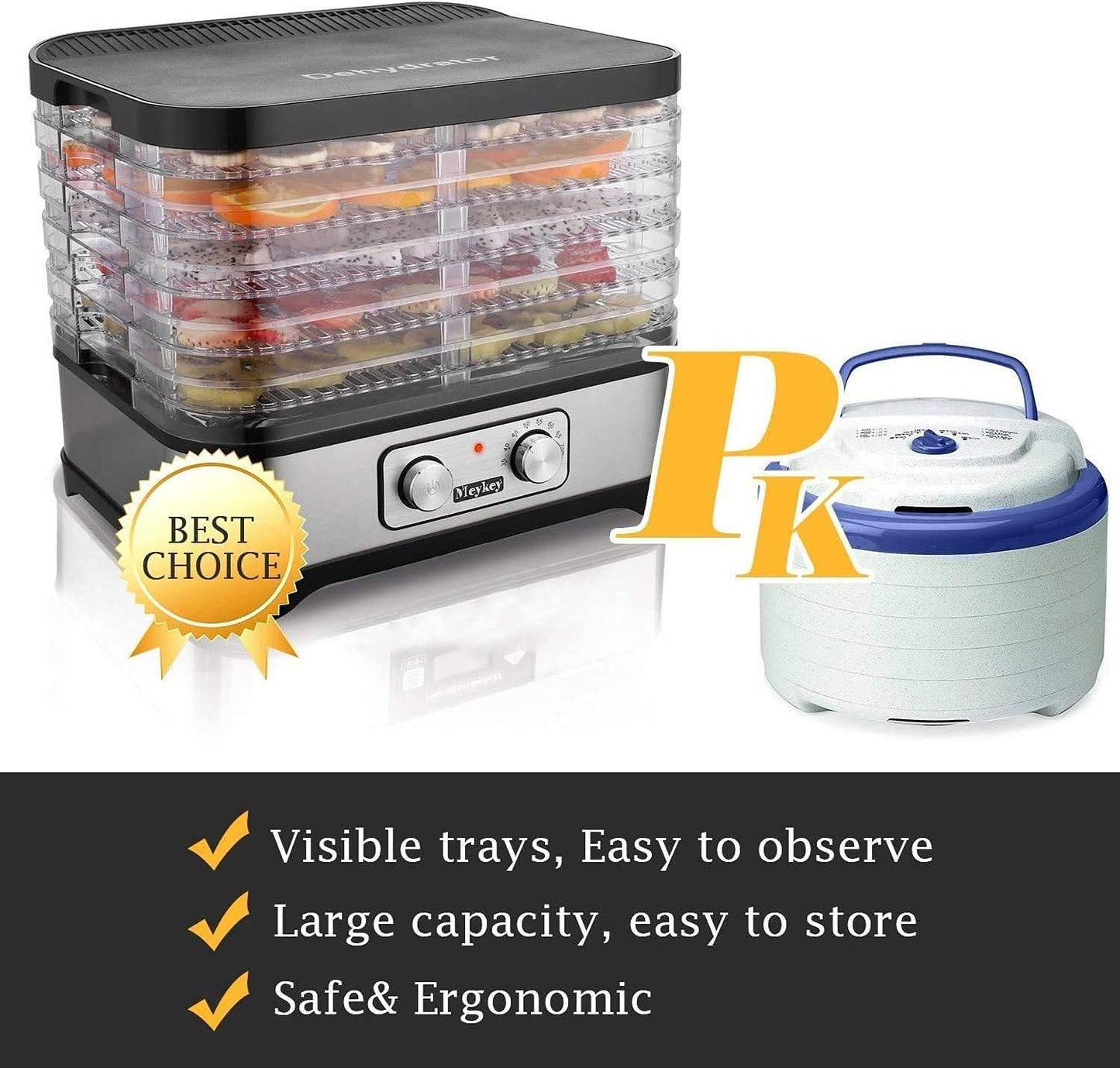 Dehydrator Dehydrator with Temperature Control, 8 Levels Removable Dehydrator, Temperature Control 35-70°C for Meat, Fruits, Vegetables and Nuts, 400 W, Button, BPA-Free