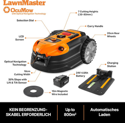 LawnMaster VBRM18AMID4R Mähroboter 800 m², ohne Kabel, WiFi & App