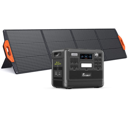 FOSSIBOT Powerstation 2400W AC Ausgängen (4800 W Peak) F2400, Stück mit 200W Solarpanel Power Station, 1100W Superschnelles Tragbare Solargenerator für Zuhause, Camping, RV und Notfall