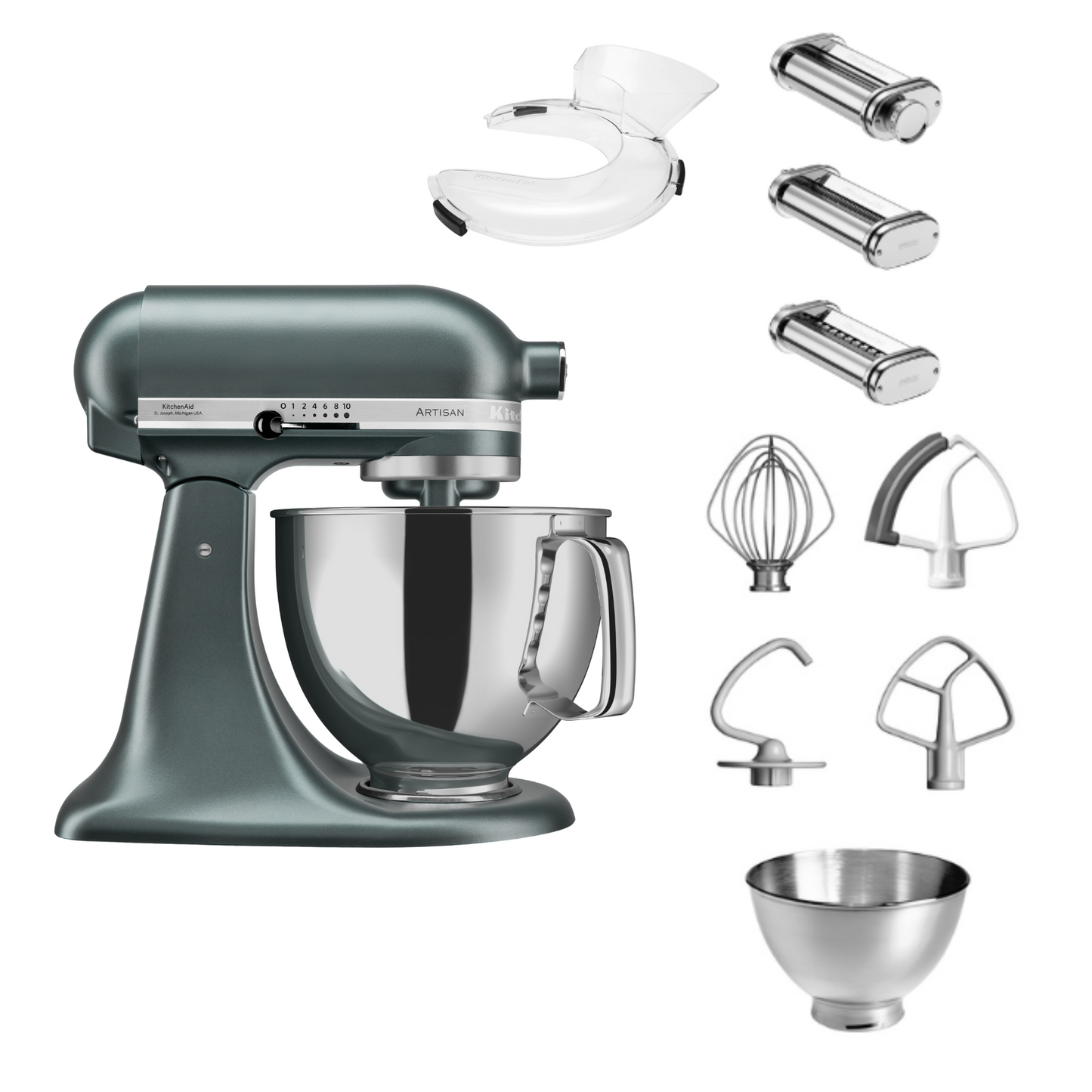 KitchenAid 4,8 L 5KSM175 Artisan Küchenmaschine Pastalover mit Nudelwalzen 3er- Set