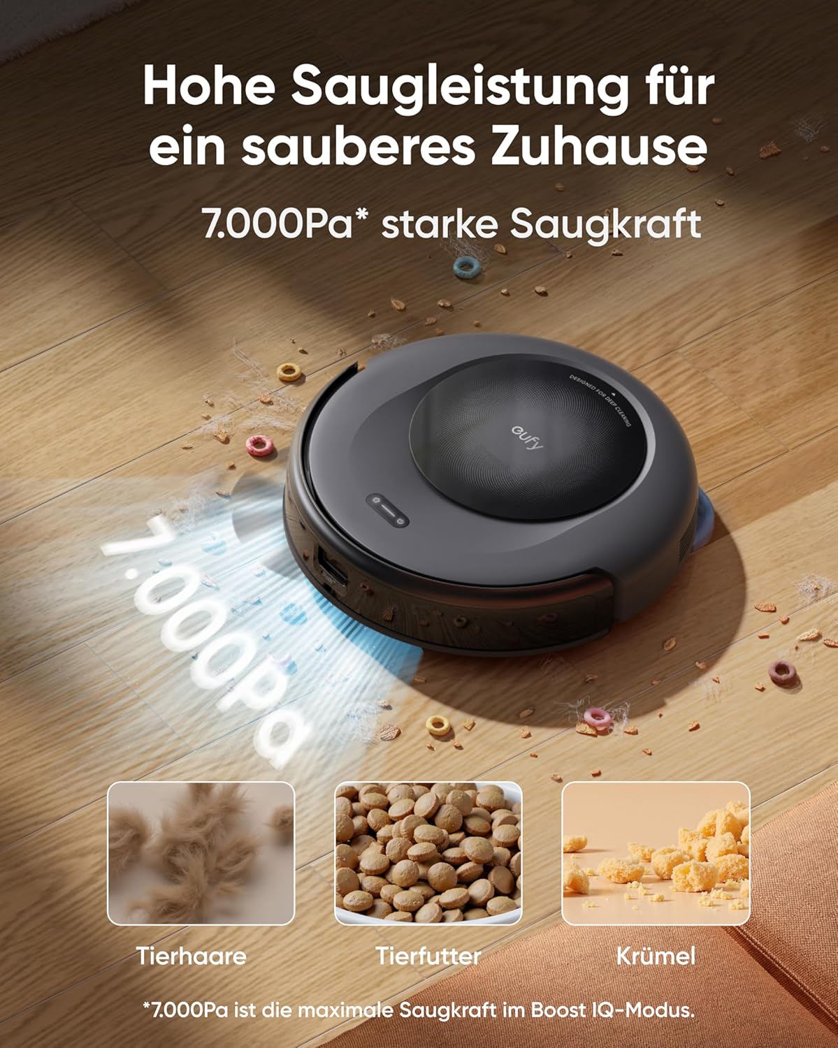 Eufy Omni C20, 7.000Pa, All-in-One-Station, Auto-Entleerung & -Reinigung, 8,5 cm, mit Wischfunktion