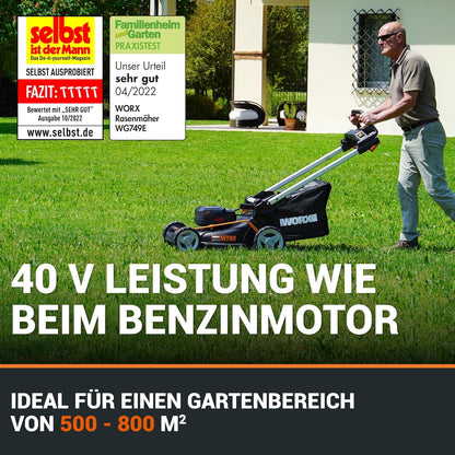 WORX WG749E Akku-Rasenmäher 40V, 46 cm, Radantrieb & Akku-Set
