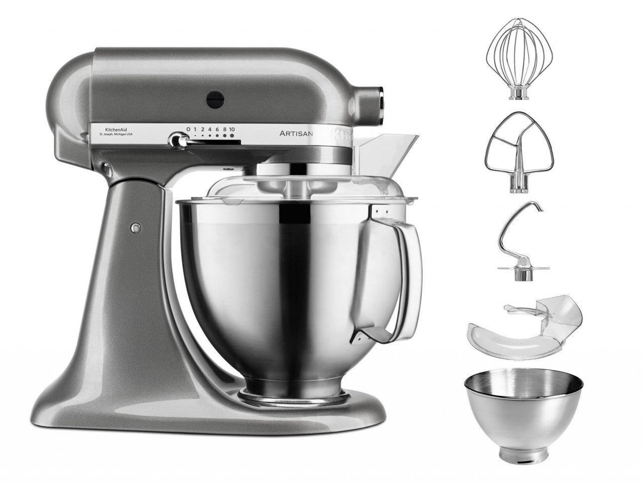 KitchenAid 4,8 L 5KSM185 Artisan Küchenmaschine Profiset Fleischwolf+Spritzgebäck+Gemüseschneider+Pürie